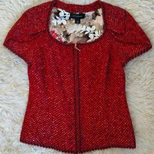 St. John Juliette Jacket with pleated cap short sleeves, metallic red size 6